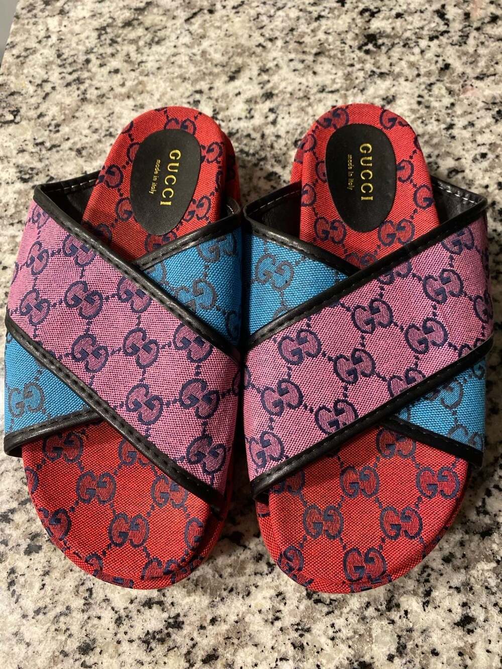Gucci GG Canvas Platform Sandals Multicolor Monogram Slide Shoes